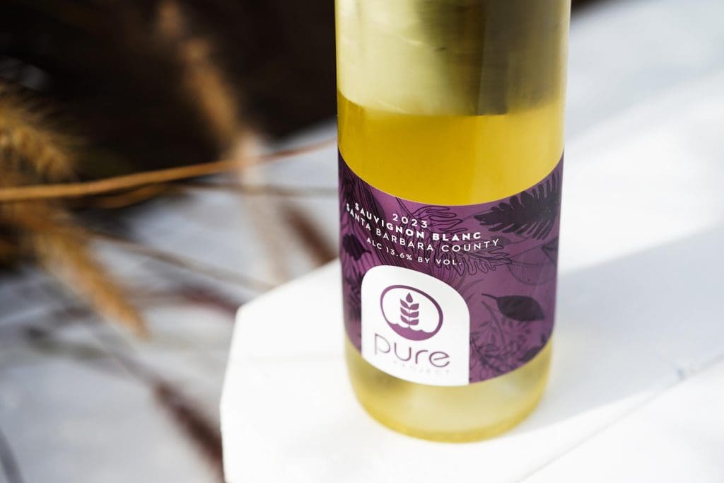 Close-up image of Pure Project 2023 Sauvignon Blanc bottle