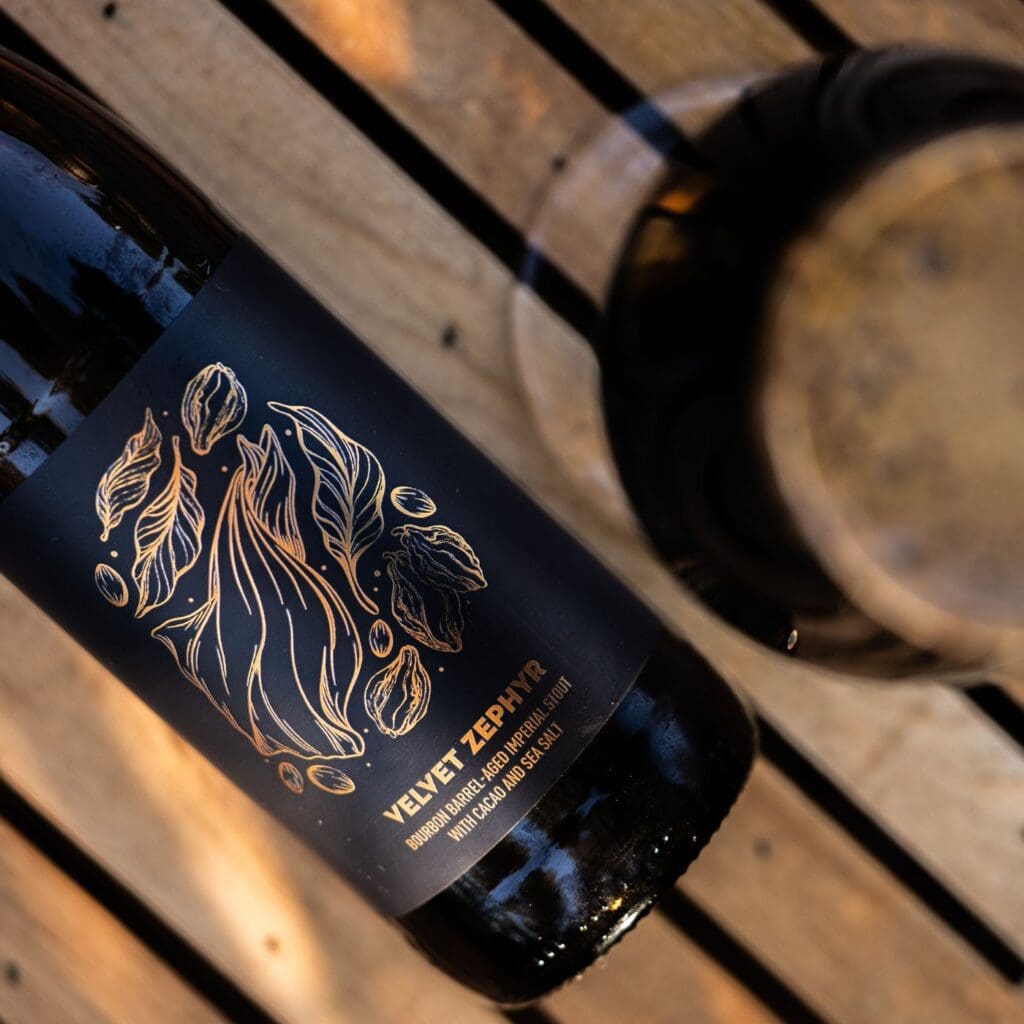 Image of bottle of Velvet Zephyr Bourbon Barrel-Aged Stout