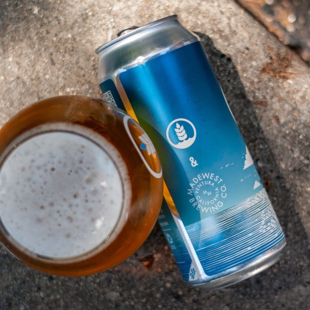 Can and pour of Beyond the Shore West Coast IPA (collab w/ MadeWest)